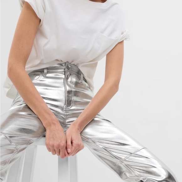 Silver metallic 5 pocket shiny silver faux leather jean Gap NWT Sz-6R (28). H17 - Picture 16 of 16